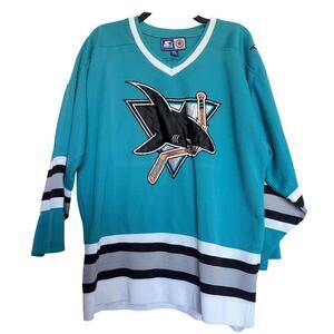 Vintage STARTER San Jose Sharks NHL Hockey Jersey Teal XL 90s Rare Retro Grail
